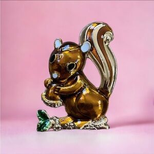 Squirrel Brooch Orange Enamel Gold Tone Metal Pin Fashion Jewelry Unique
